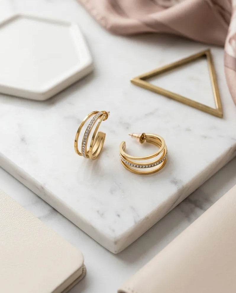 Trio Pavé Triple Band Hoop Earrings