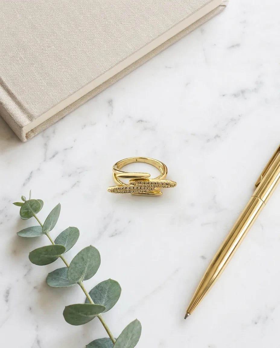 Multi-Layer Pavé Crossover Ring