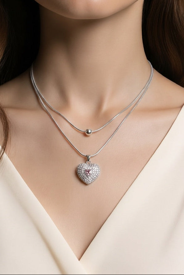 Amour Heart Double Layered Necklace