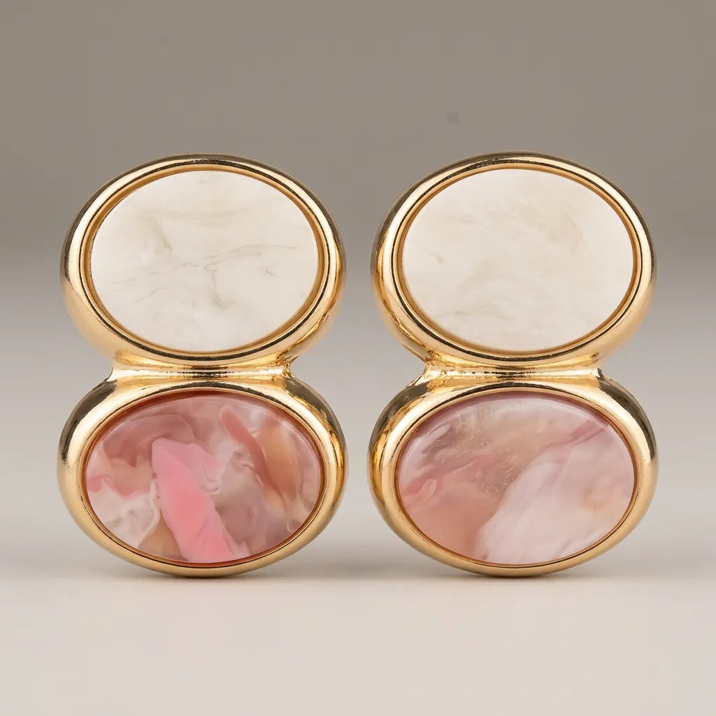 Dual Tone Marble Button Studs