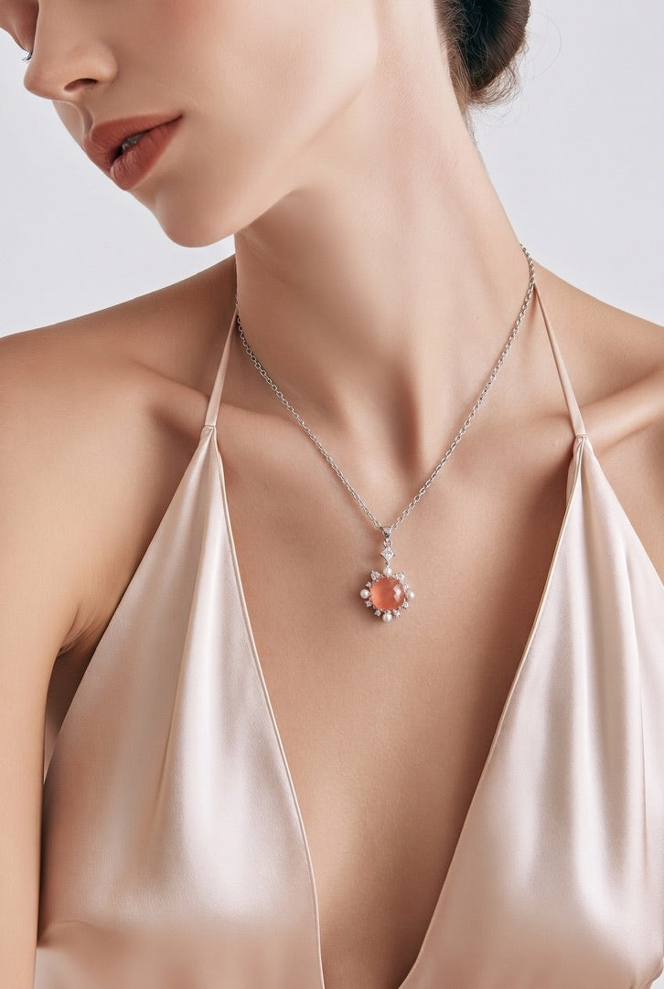 Coral Quartz Cluster Pendant