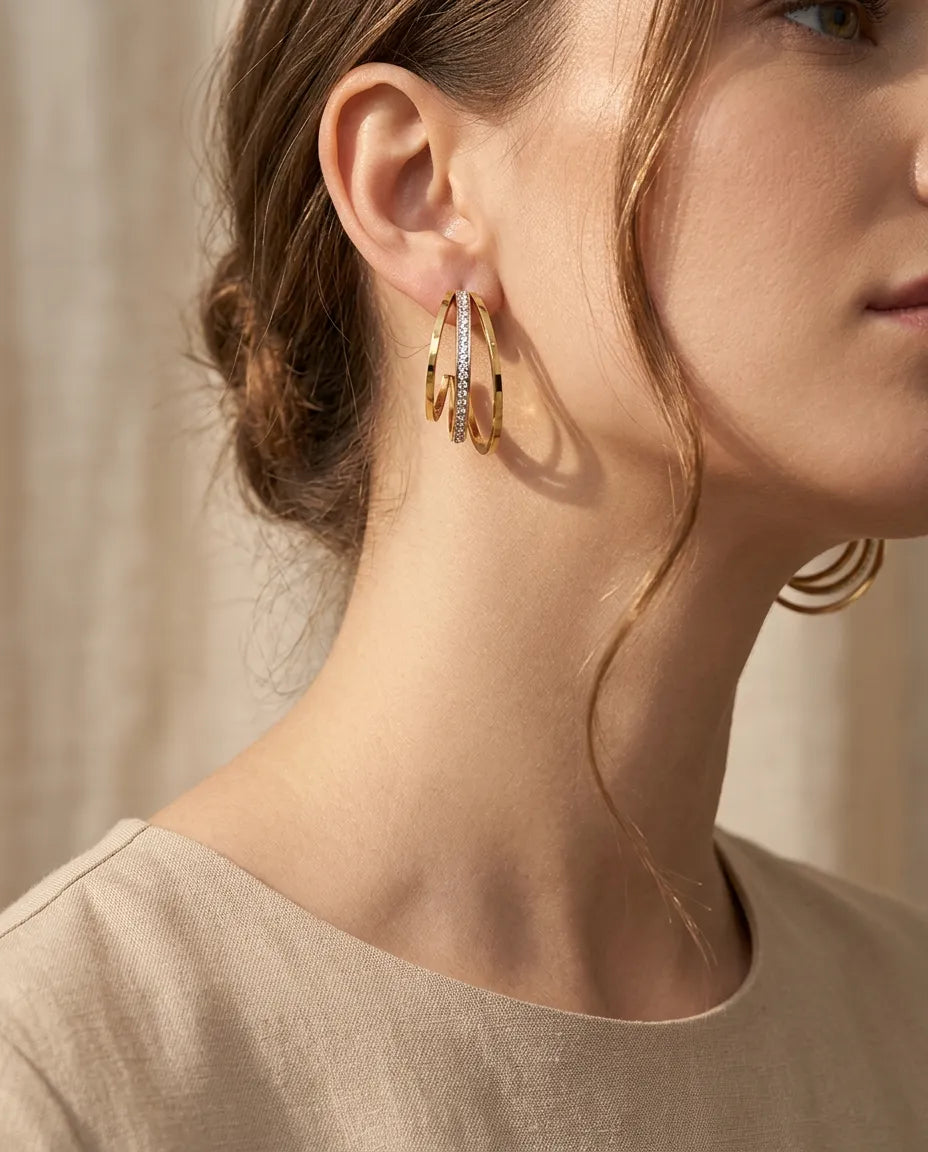 Trio Pavé Triple Band Hoop Earrings