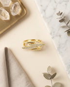 Multi-Layer Pavé Crossover Ring