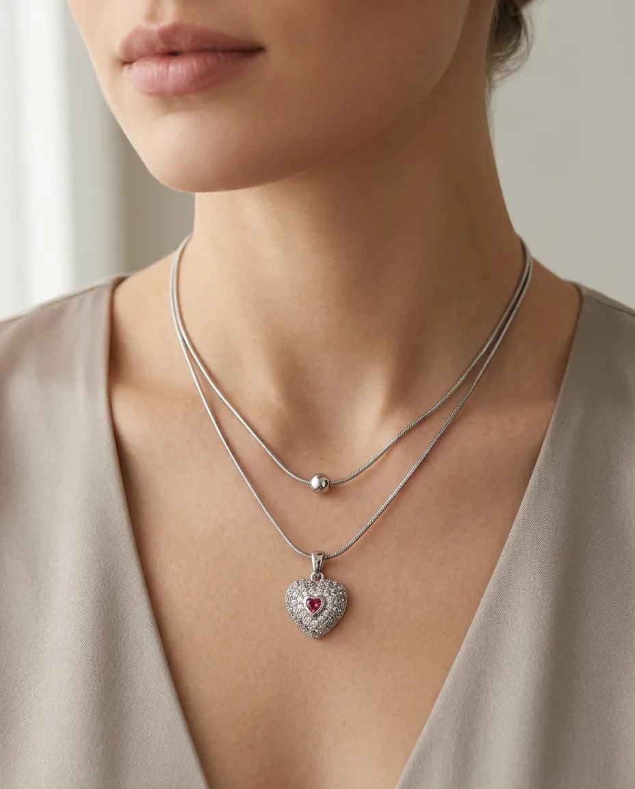 Amour Heart Double Layered Necklace