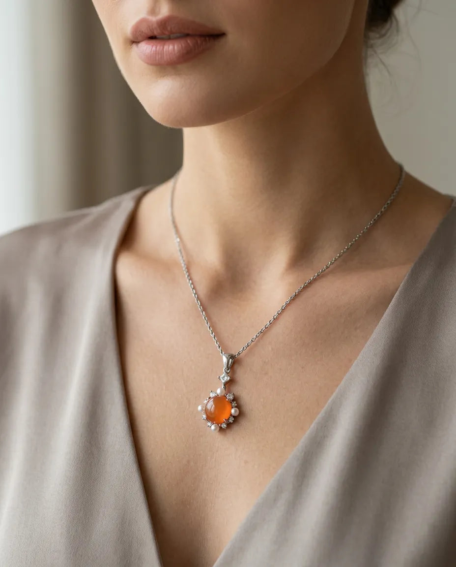 Coral Quartz Cluster Pendant