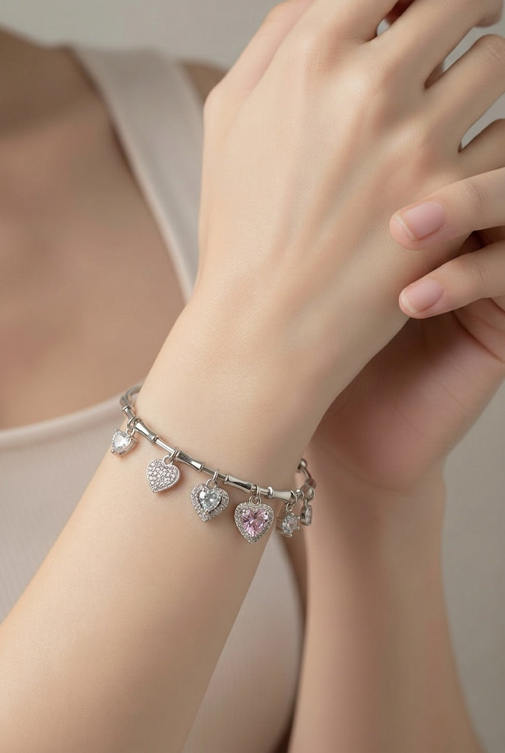 Multi-Heart Pastel Charm Bracelet