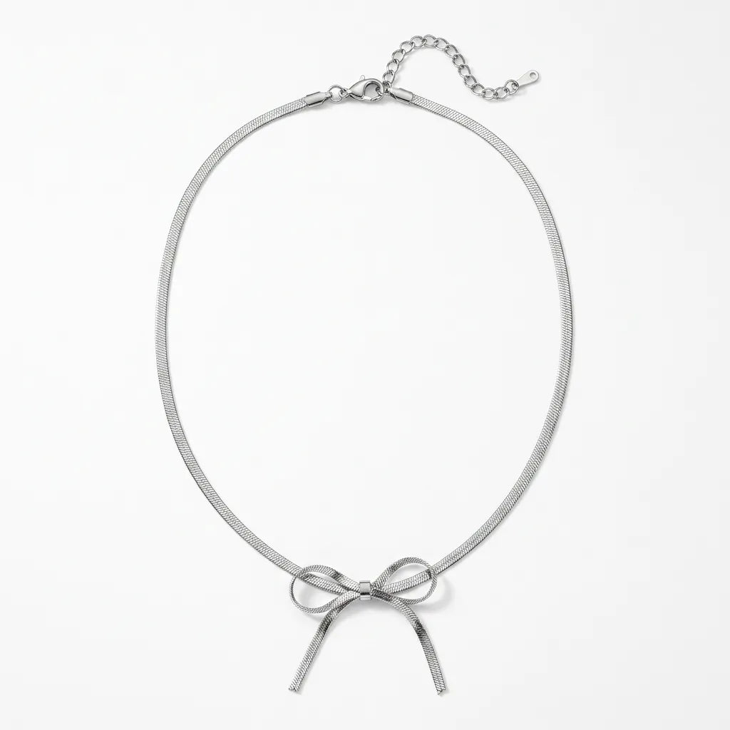 Sleek Metallic Statement Bow Choker