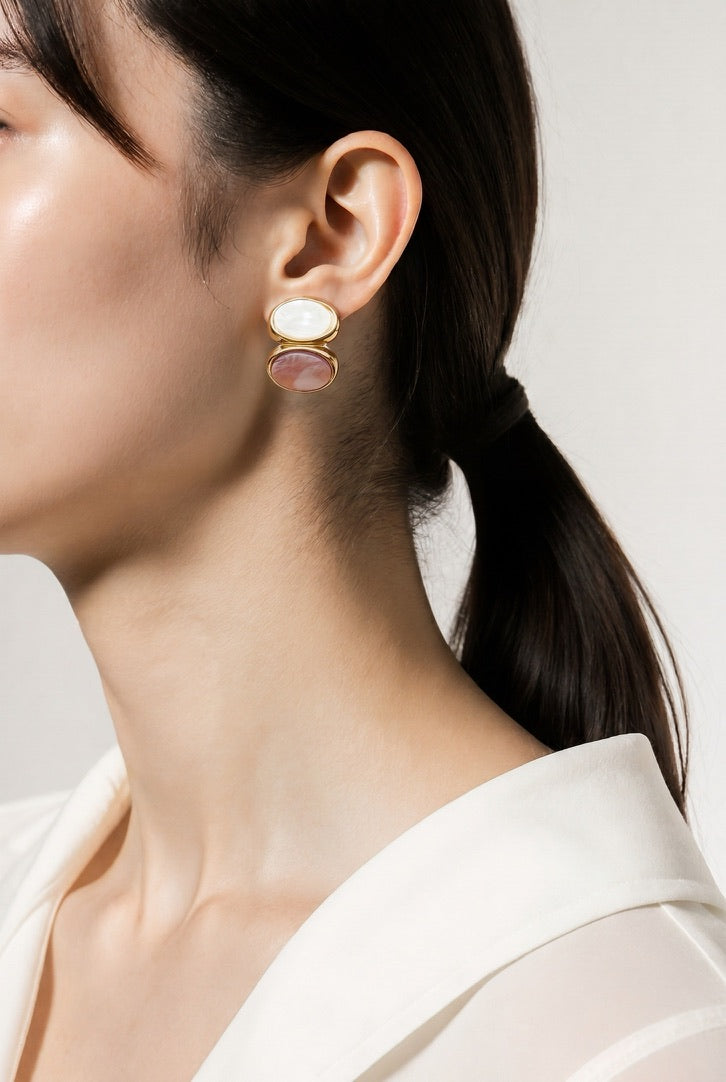 Dual Tone Marble Button Studs
