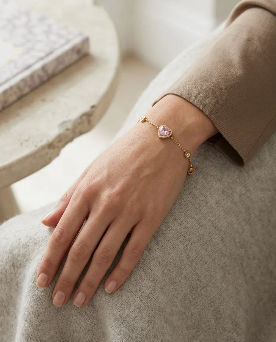 Blush Heart Solitaire Chain Bracelet