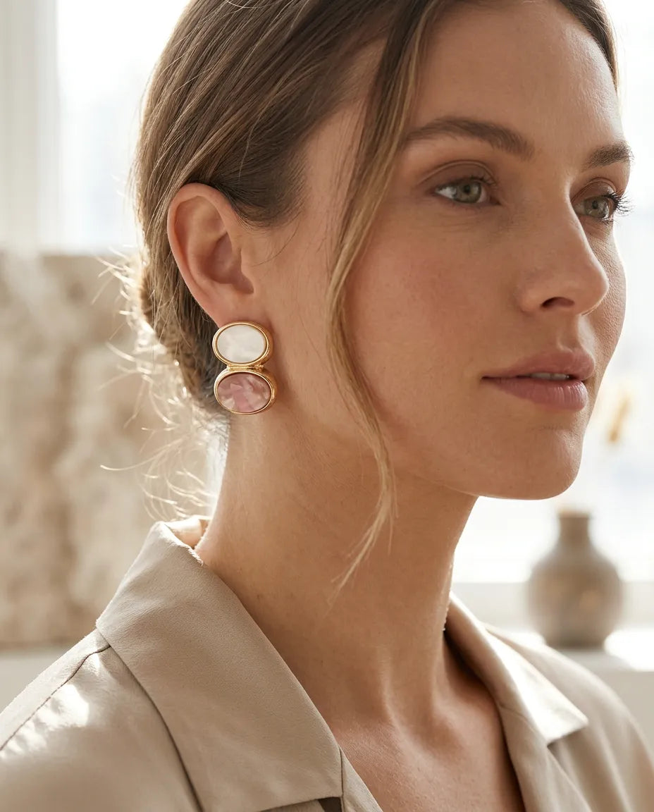 Dual Tone Marble Button Studs