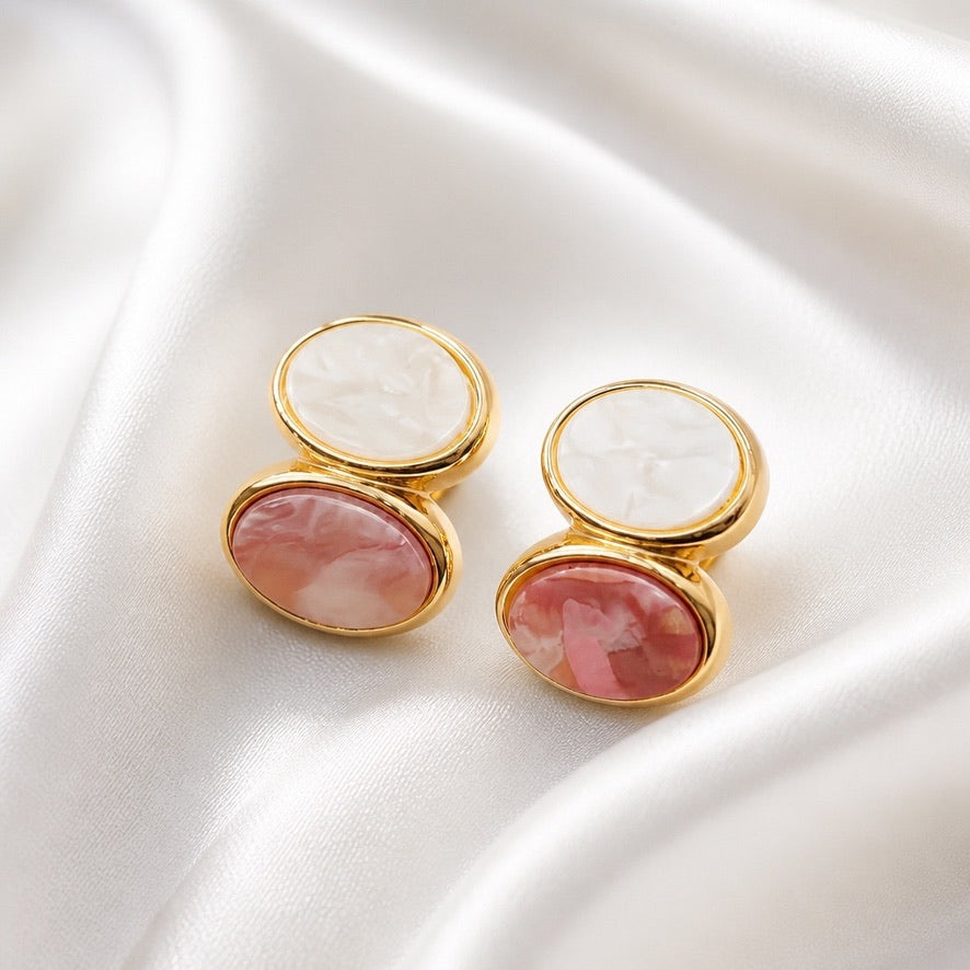 Dual Tone Marble Button Studs