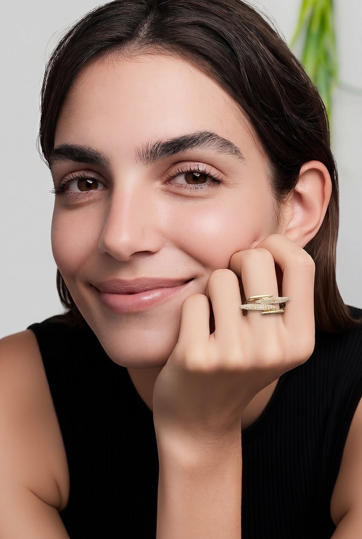 Multi-Layer Pavé Crossover Ring